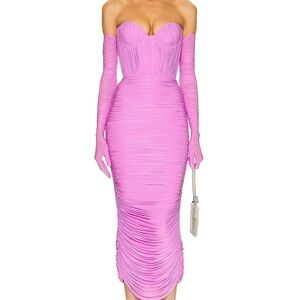 Alex Perry Prescott Ruched Cup Dress With Gloves